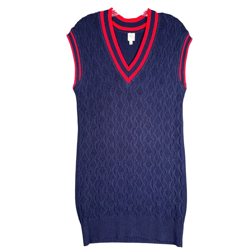 Nouveaux Womens Preppy Cable Knit Varsity Stripe Sweater Vest Navy Blue S - Picture 2 of 12